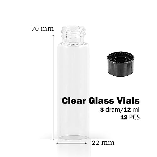 1st Choice Glass Vials, 4 Dram/ 16ml, Pack of 12 - Storage Bottle With PE Gasket - size: L