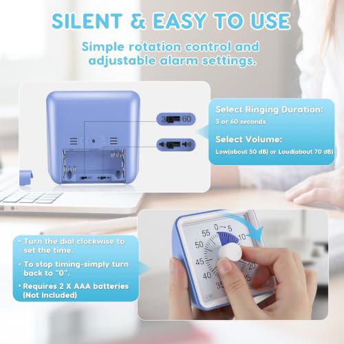 Secura Visual Timer for Kids, 60 Minute Classroom Countdown Timer for Study - color: Purple & Purple