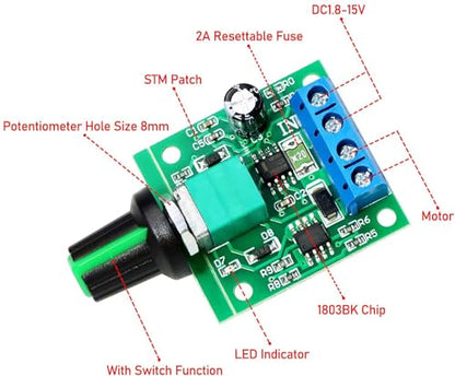 Gebildet 4pcs PWM Low Voltage Motor Speed Controller DC 1.8V/3V/5V/6V/12V 2A 1803BK 1803B Adjustable Driver Switch with Speed Control Knob - style: 12V/2A-4PCS