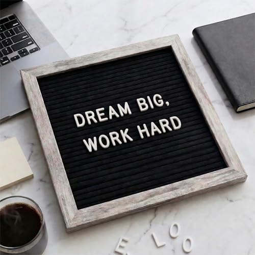 C CRYSTAL LEMON Felt Letter Board 10x10 Inches – 336 Letters, Numbers & Symbols – Rustic Black Message Board with Wood Frame, Wall Mount & Display Stand - color: Rustic Black