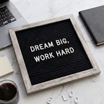 C CRYSTAL LEMON Felt Letter Board 10x10 Inches – 336 Letters, Numbers & Symbols – Rustic Black Message Board with Wood Frame, Wall Mount & Display Stand - color: Rustic Black