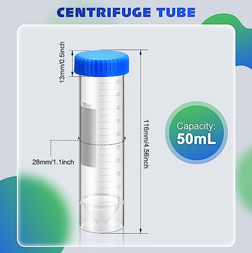 Xuhal 100 Counts 50ml Centrifuge Tubes, 28 x 116 Mm, Plastic Tubes, Blue - color: Blue