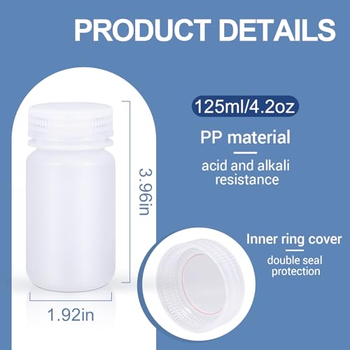ASEVAT 5 Pcs 4 oz Airtight Pill Bottles Wide Mouth Reagent Lab Bottle, Plastic Small Bottle for Liquids, Sealed Leak-proof Water Sample Container, Clear Medicine Jar, Chemical Containers