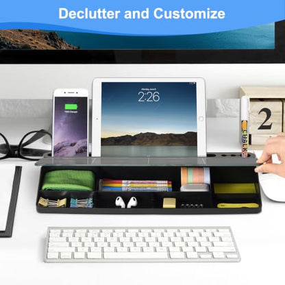 Desktop Glass Whiteboard with Storage, Weekly Calendar Desk White Board - color: Organizer-black Weekly Planner