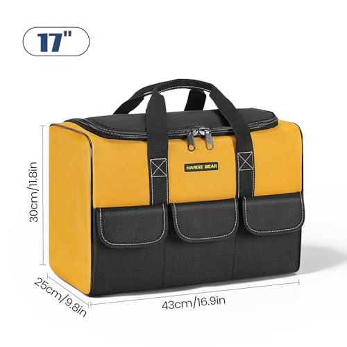 Tool Bag, 17 Inch, Yellow and Black, Wide Mouth Opening, Reinforced Handle, 3 Front Pockets - size: 17INCH/43CM