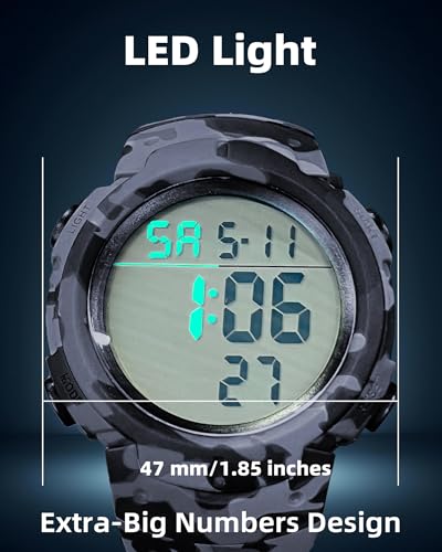 CakCity Digital Watch Mens, Waterproof Sport Wristwatch, Referee Stopwatch - color: Grey Camouflage