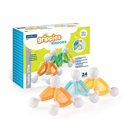 Guidecraft Grippies Windows - 24 Piece Set, Stem Soft Grip Magnetic Building Toy for Toddlers - style: Windows - 24 pc. set