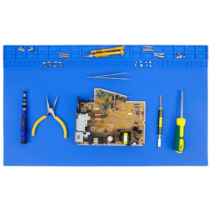 Extra Large Soldering Mat 23.7''x13.8'' 932°F Heat Resistant Silicone Repair Mat Non-Slip Large Workbench Mat for Soldering Iron, Electronic, Phone, Laptop Repair (Blue) - color: Blue