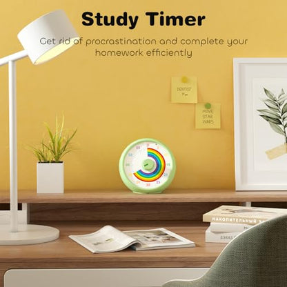 Visual Timer for Kids, 60-Minute Countdown Timer for Classroom Office Kitchen, Desk Timer Kids Time Management Tools with Silent Operation, Pomodoro Time Rainbow Pattern (Green) - color: Green