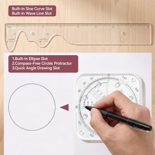 Clear Rulers Protractor Geometry Set Plot Functions Back to School Supplies