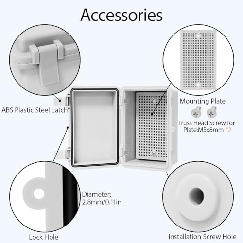 Junction Box, ABS Plastic, IP65 Waterproof Dustproof Universal Electrical Enclosure, Hinged Shell Outdoor and Indoor Usage Project Box, 5.9"x 3.9"x 2.8"(150x100x70mm), Grey - size: 5.9" x 3.9"x 2.8" (1pc)