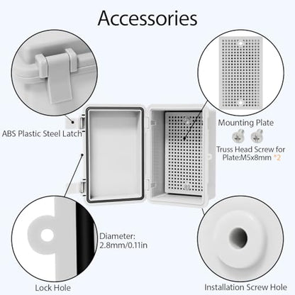 Junction Box, ABS Plastic, IP65 Waterproof Dustproof Universal Electrical Enclosure, Hinged Shell Outdoor and Indoor Usage Project Box, 5.9"x 3.9"x 2.8"(150x100x70mm), Grey - size: 5.9" x 3.9"x 2.8" (1pc)