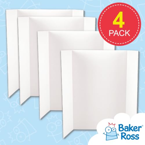 Baker Ross Tri Fold Boards-Pack of 4, Plain White, for Displaying Table Top Projects and Presentations (EV235)