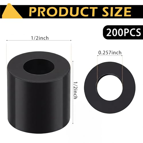 Pasimy 200 Pcs Black Nylon Spacers 1/2 ''Thick, 1/2 '' Od 0.257 '' ID Round Rubber Plastic Washers Electrical Outlet Screw Spacers for Robotics Electrical Screws, Switch and Receptacle - color: Black, size: 1/2'' Thick, 1/2'' Od 0.257'' Id