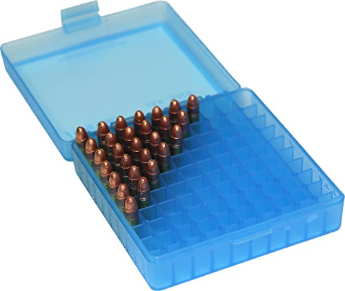 MTM Case-Gard P-100-22-24 22-Long Rifle 100 Round Flip-Top Ammo Box, USA Made, Clear Blue