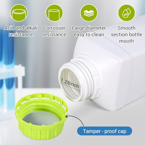 34oz Plastic Bottles with Caps, Food Grade Wide Mouth Lab Reagent Bottle for Water Sample Lab Reagent Liquid Medicine Storage （ 2pack white） - color: White