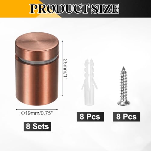 uxcell 8Pcs Sign Standoff Screws, 3/4" x 1" Stainless Steel Wall Standoff Mount Hardware Advertising Glass Nail for Glass Acrylic Panel Picture Frame, Rose Gold - size: 3/4" x 1"