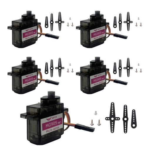 5 Pcs MG90S Servo Motor-Metal Gear 9g Micro Servo for RC Car Robot Helicopter, Mini Servos for Arduino Project(5pcs mg90s) - style: 5pcs mg90s
