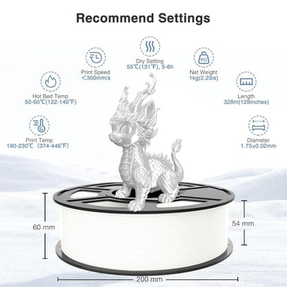 Silk PLA Filament 1.75mm,3D Printer Filament with a Metallic Glossy Finish, Dimensional Accuracy +/- 0.02 mm, 1kg Spool(2.2lbs) Fits for Most FDM 3D (A-Silk White Pla) - color: A-silk White Pla
