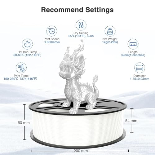 Silk PLA Filament 1.75mm,3D Printer Filament with a Metallic Glossy Finish, Dimensional Accuracy +/- 0.02 mm, 1kg Spool(2.2lbs) Fits for Most FDM 3D (A-Silk White Pla) - color: A-silk White Pla
