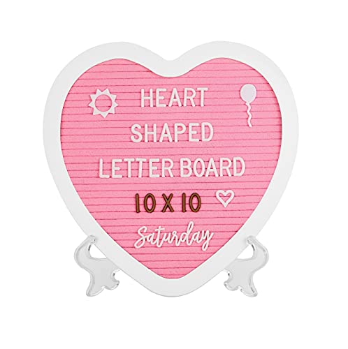 Heart-Shaped Felt Letter Board Message Sign,10x10 inches Message Board with 465 Changeable White&Golden Letters,Numbers,Cursive Words and Stand for Party,Pregnancy,Wall&Tabletop Decor (Pink) - color: Heart Pink