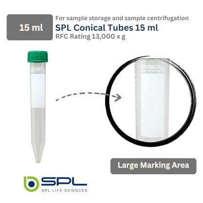 SPL 15 ml Conical Centrifuge Tubes Sterilized with PP Racks,DNase/RNase - Free (20 Rack) - size: 20 Rack