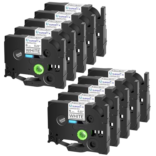 USUPERINK 10 Pack TZe-211 6mm 0.23 Laminated White Tape Compatible for Brother P-Touch Label Maker TZ-211 TZe211 TZ211 TZe TZ Label Tapes for Ptouch PTD210 H110 H100 D400 D600 D200 - size: 1/4'' (6mm)