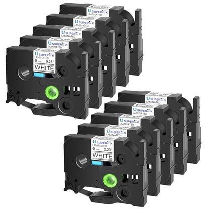 USUPERINK 10 Pack TZe-211 6mm 0.23 Laminated White Tape Compatible for Brother P-Touch Label Maker TZ-211 TZe211 TZ211 TZe TZ Label Tapes for Ptouch PTD210 H110 H100 D400 D600 D200 - size: 1/4'' (6mm)