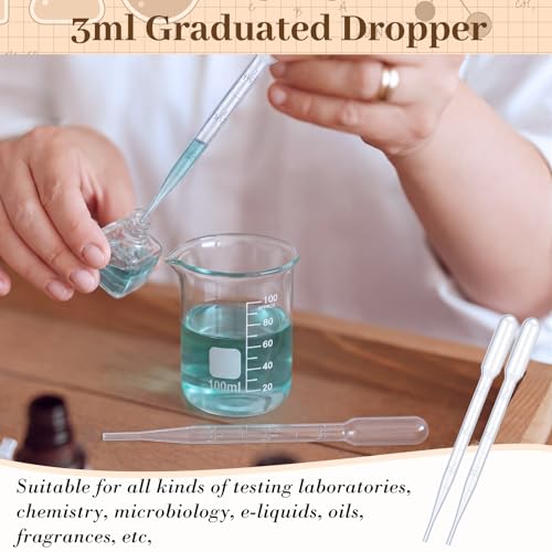 Tallew 48 Pcs 100ml Glass Beaker Set Including 12 Pcs 3.3 Borosilicate Lab Beaker, 12 Glass Stirring Rods, 12 Plastic Funnel and 12 Dropper for Lab and Perfume Making