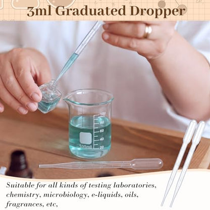 Tallew 48 Pcs 100ml Glass Beaker Set Including 12 Pcs 3.3 Borosilicate Lab Beaker, 12 Glass Stirring Rods, 12 Plastic Funnel and 12 Dropper for Lab and Perfume Making