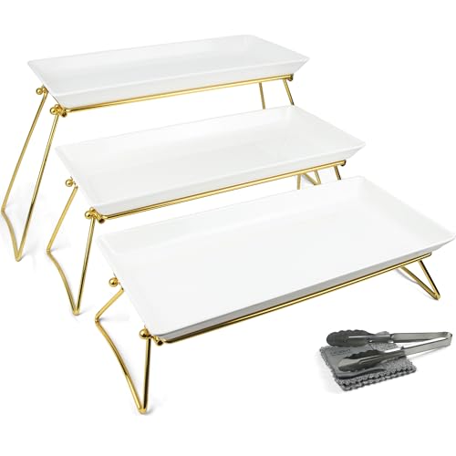 Czlizdyt Extra Large 3 Tier Serving Tray Set, 24x22x9.7 inch - color: Gold
