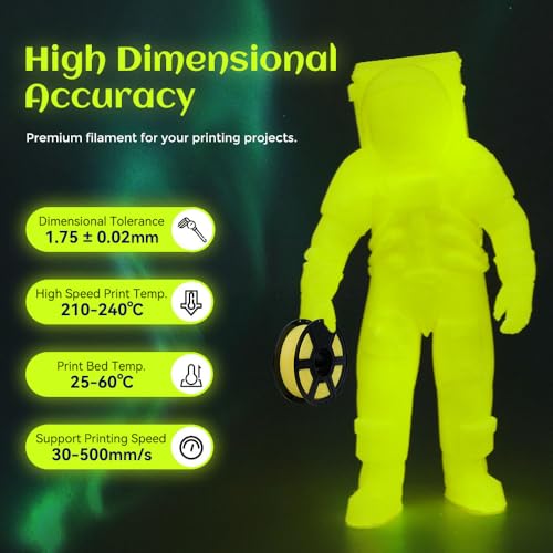 FLASHFORGE Glow in The Dark Rapid PLA Filament 1.75mm, High Flow Speedy 3D Printer Filament Luminous Yellow, Max 500mm/s High-Speed Printing, High Brightness and Long-Lasting Glowing Effect - color: Luminous Yellow