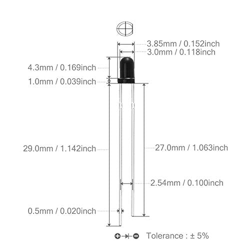 CHANZON 100 pcs 3mm Infrared Ray IR 940nm Receiver LED Diode Lights - color: G) 3mm 940nm Ir Receiver (100pcs)