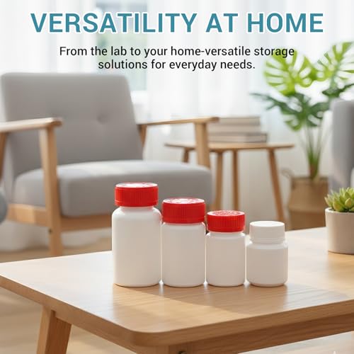 3.4oz Plastic Pill Bottles with Child Resistant Caps, Empty White HDPE Solid Containers with Labels, Reusable Supplement Bottles for Powder, Pills, Vitamins (8 Pack) - color: White+red, size: 3.4oz/100ml