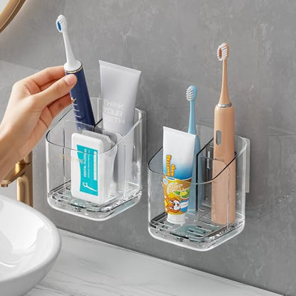 3 Slots Detachable Toothbrush Holders Wall Mounted for Bathrooms - color: Clear*2