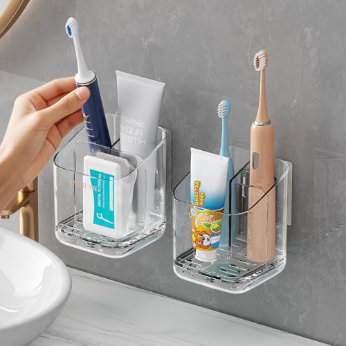 3 Slots Detachable Toothbrush Holders Wall Mounted for Bathrooms - color: Clear*2