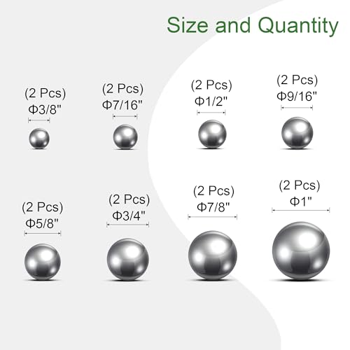 uxcell 16pcs 8 Size Bearing Balls Assortment Chrome Steel 3/8" 7/16" 1/2" 9/16" 5/8" 3/4" 7/8" 1" with Storage Box