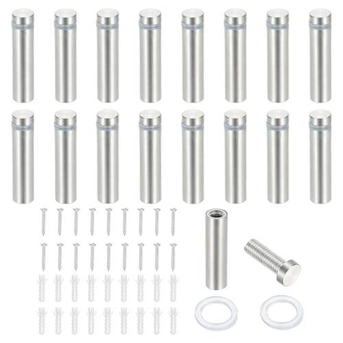 PATIKIL 1/2x2" Standoff Screws, 16 Pack Stainless Steel Stand Off Wall Mounts Wall Sign Mounting Hardware Advertising Standoff Nail for Hanging Acrylic Signs Picture Frame, Silver - size: 1/2x2"