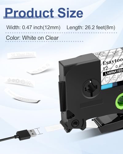5 X Compatible with P-Touch TZe-135 AZE-135 TZ-135 White on Clear 12mm 0.47'' Laminated Label Tape Replacement for Ptouch PT-H100 PT-D200 PT-P700 PT-1000 PT-2030 Label Maker - color: White on Clear, size: 12mm