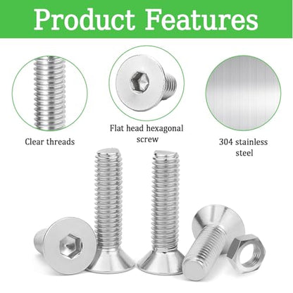 70Pcs M5x30mm Stainless Steel Flat Head Socket Cap Screws, Full Thread Allen Drive Countersunk Bolts, Bright Finish, Ideal for DIY & Home Repair - size: M5x30