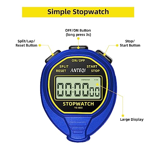 Waterproof Stopwatch, Large Display Silent Stop Watch for Coaches, Blue