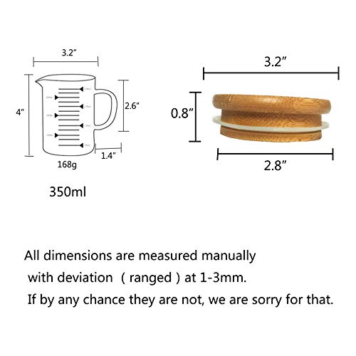 Graduated Beaker Mug with Handle and Durable Bamboo Lid Borosilicate Glass Multi-Function Food Grade Measuring Cup 350ML