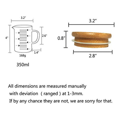 Graduated Beaker Mug with Handle and Durable Bamboo Lid Borosilicate Glass Multi-Function Food Grade Measuring Cup 350ML