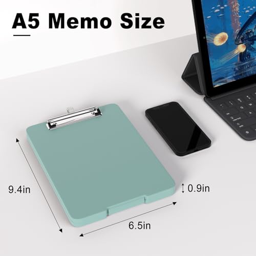 Hongri A5 Clipboard with Storage, Metal Retractable Pen Holder, Dark Green - color: Dark Green