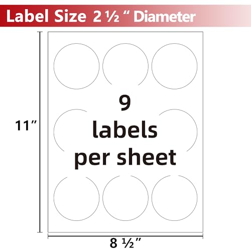 VZCPYTPM Waterproof Round Labels 2.5",Printable Label Stickers for Water Bottles,Jars,Packaging,Events,Laser & Inkjet Printer,72 Total - size: 2.5 inch