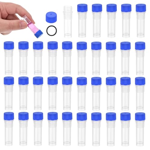 PATIKIL 1.0mL Plastic Cryogenic Vial, 64Pcs Cryogenic Storage Tube Lab Frozen Test Tube Container Storage Screw Cap for Lab Laboratory Science, Blue Clear - color: Blue, size: 1.0ml