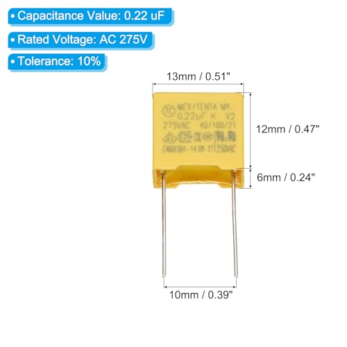 PATIKIL Safety Capacitors 12Pack 0.22uF AC 275V 10mm Pin Pitch 13x12x6mm - size: 10mm Pin Pitch, style: 0.22uF