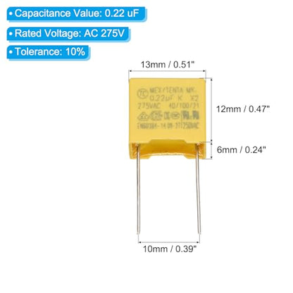 PATIKIL Safety Capacitors 12Pack 0.22uF AC 275V 10mm Pin Pitch 13x12x6mm - size: 10mm Pin Pitch, style: 0.22uF