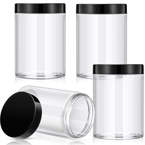 Patelai 4 Pcs Plastic Jars with Lids, Black, 12 oz, Wide Mouth - color: Black, size: 12 oz