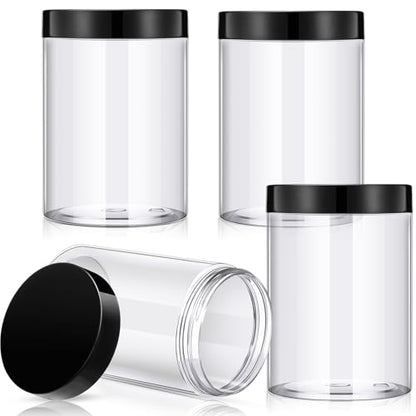 Patelai 4 Pcs Plastic Jars with Lids, Black, 12 oz, Wide Mouth - color: Black, size: 12 oz